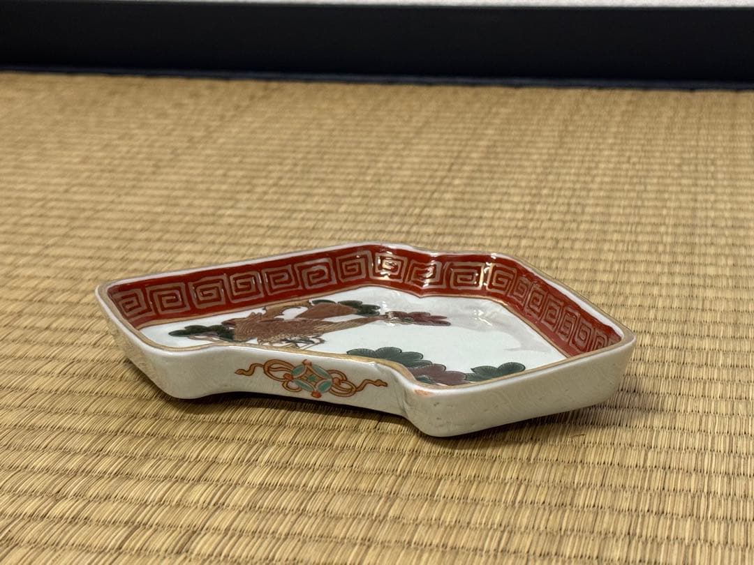【古伊万里】色絵 「一富士二鷹三茄子」 富士形　変形皿 9客　明治時代