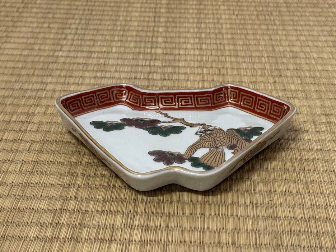 【古伊万里】色絵 「一富士二鷹三茄子」 富士形　変形皿 9客　明治時代