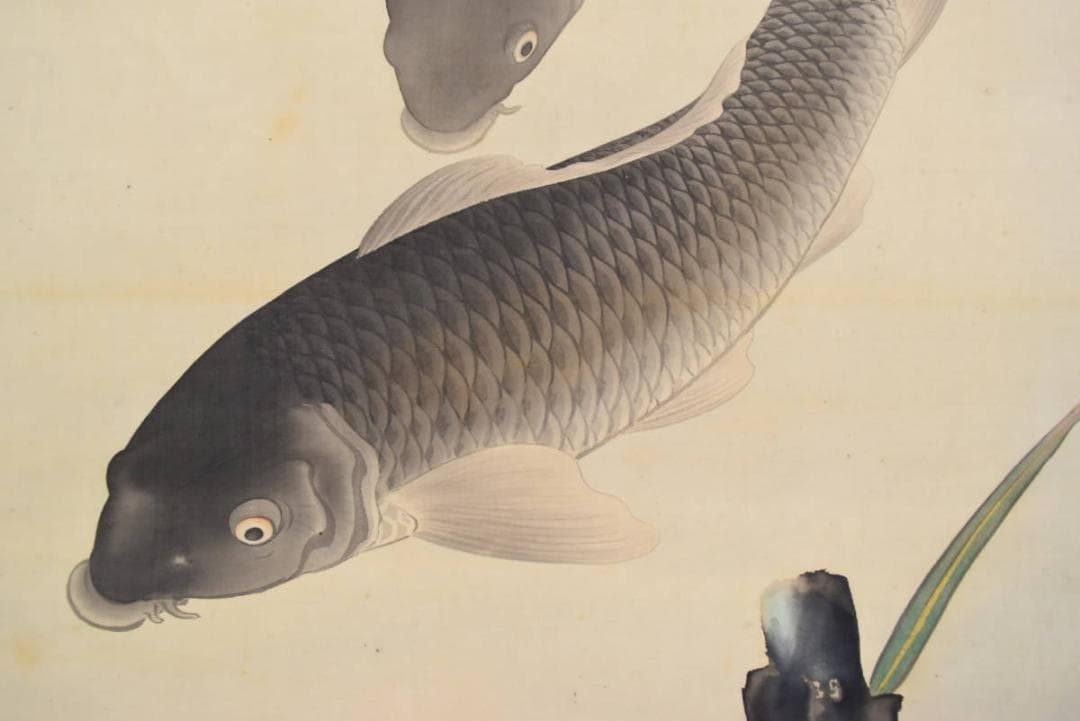 【真作】頼仙/鯉画賛/掛軸/名家伝来/AA-813