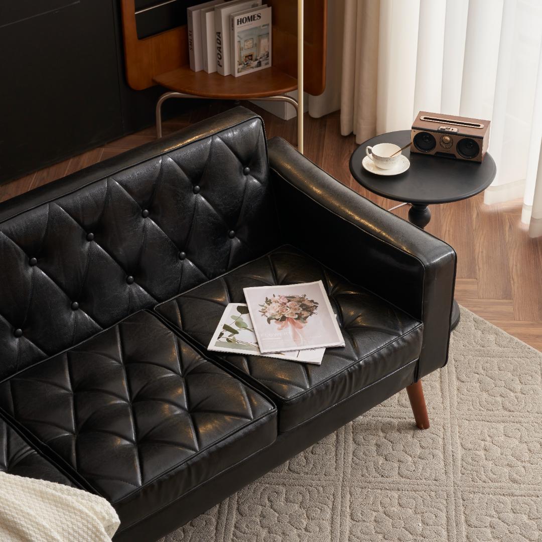 セール！ソファー 3人掛カウチソファリビングソファ 肘付オットマン ブラック