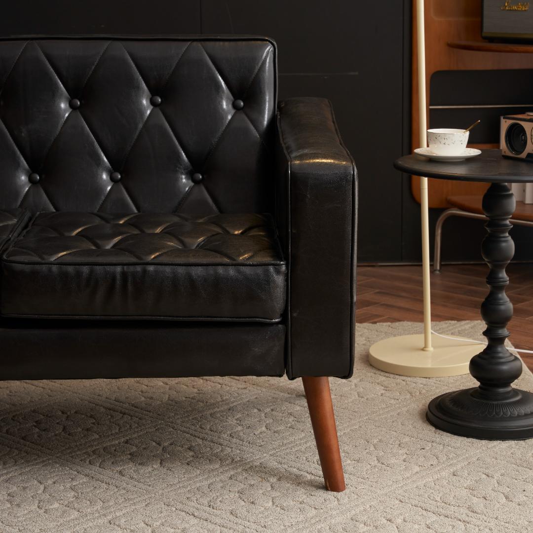 セール！ソファー 3人掛カウチソファリビングソファ 肘付オットマン ブラック