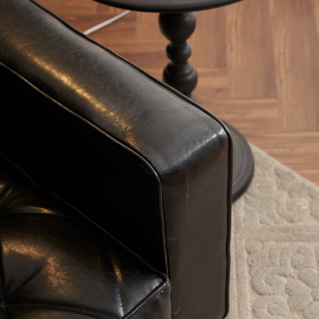 セール！ソファー 3人掛カウチソファリビングソファ 肘付オットマン ブラック