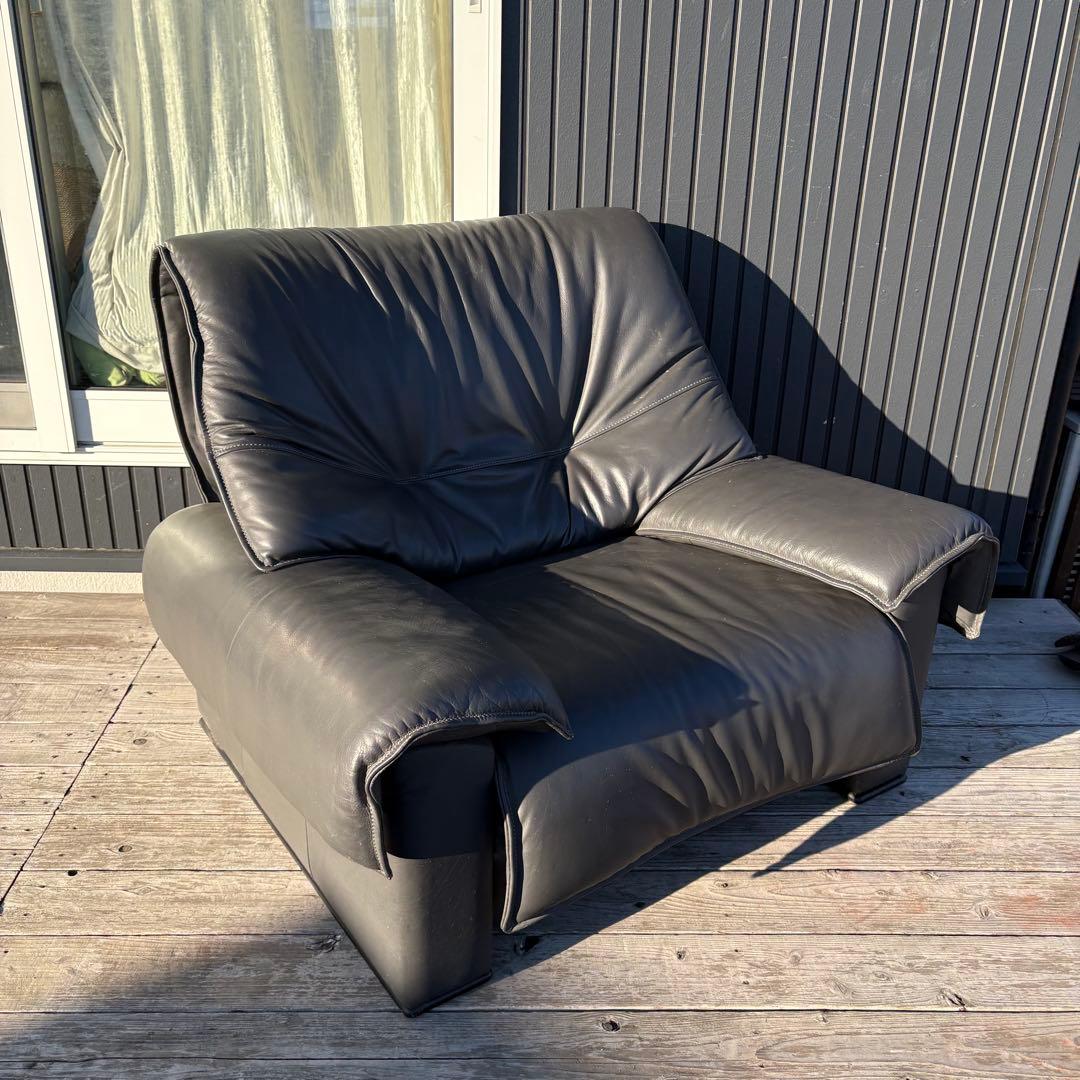 北欧レトロ カリモク 本革 1人掛けソファ 大型 ロビーチェア グレービンテージ