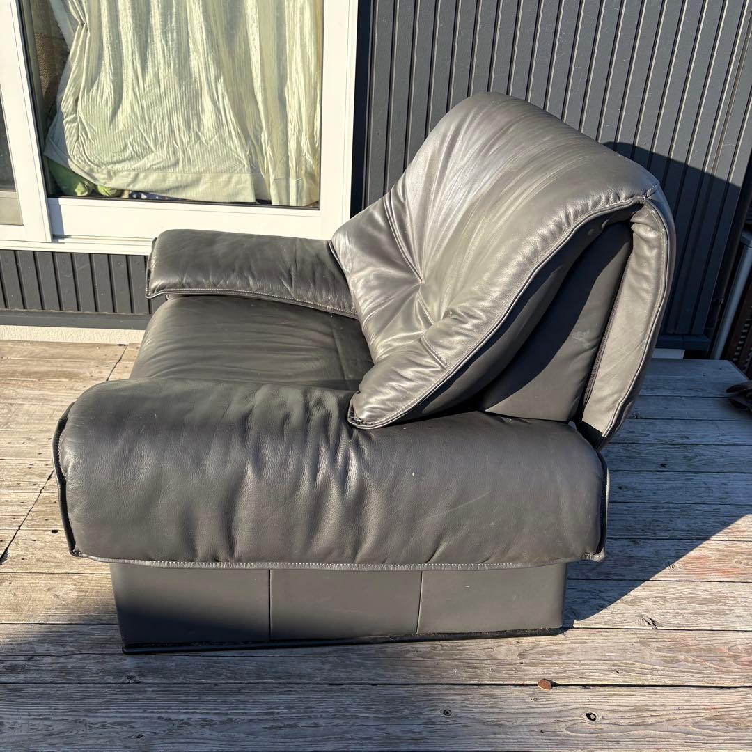 北欧レトロ カリモク 本革 1人掛けソファ 大型 ロビーチェア グレービンテージ