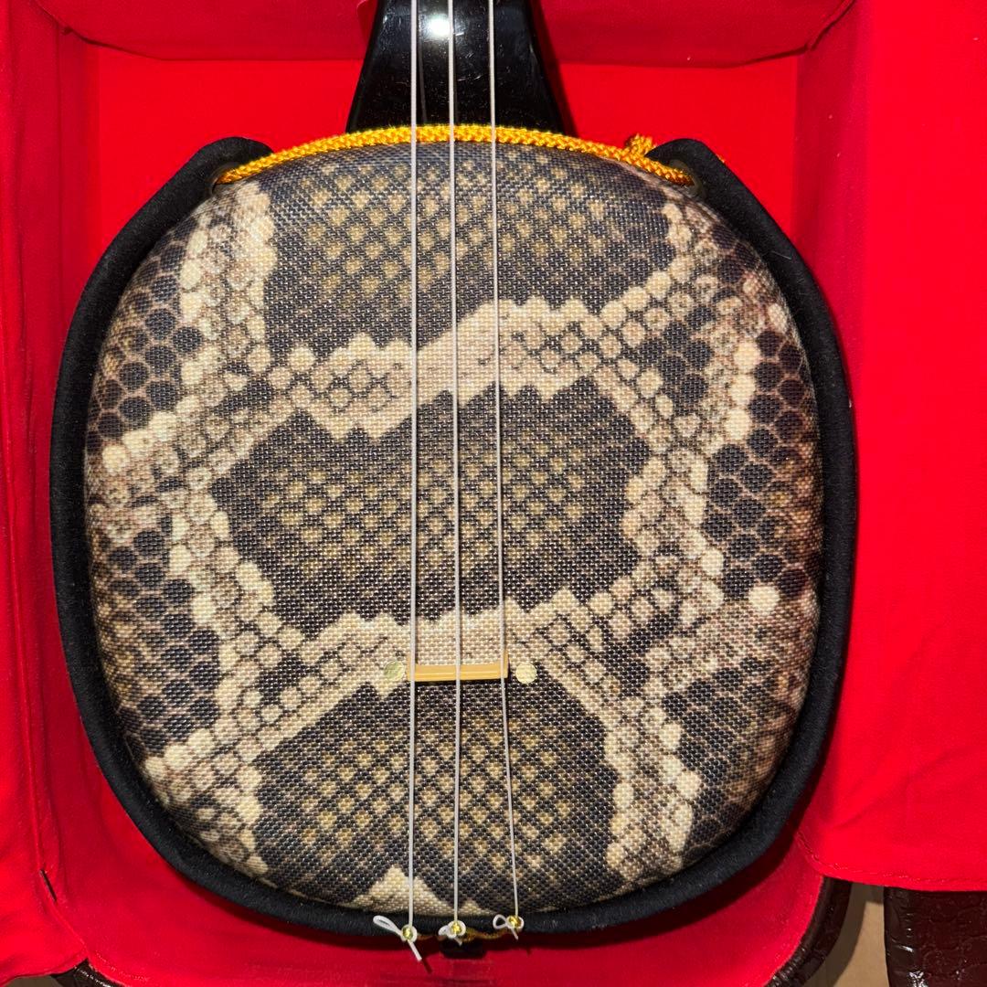 三線 弦楽器 和楽器 楽器 蛇柄 人工皮 ハードケース付き