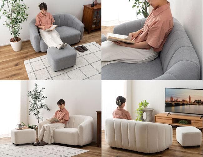 オットマン付２人掛けソファ幅133cm ラブソファー ファブリック（576）