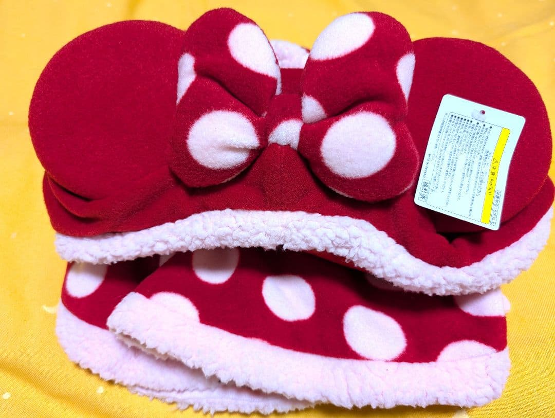 新品 ミニー水玉リボン ボンボン付き ケープ ミニーファンキャップ
