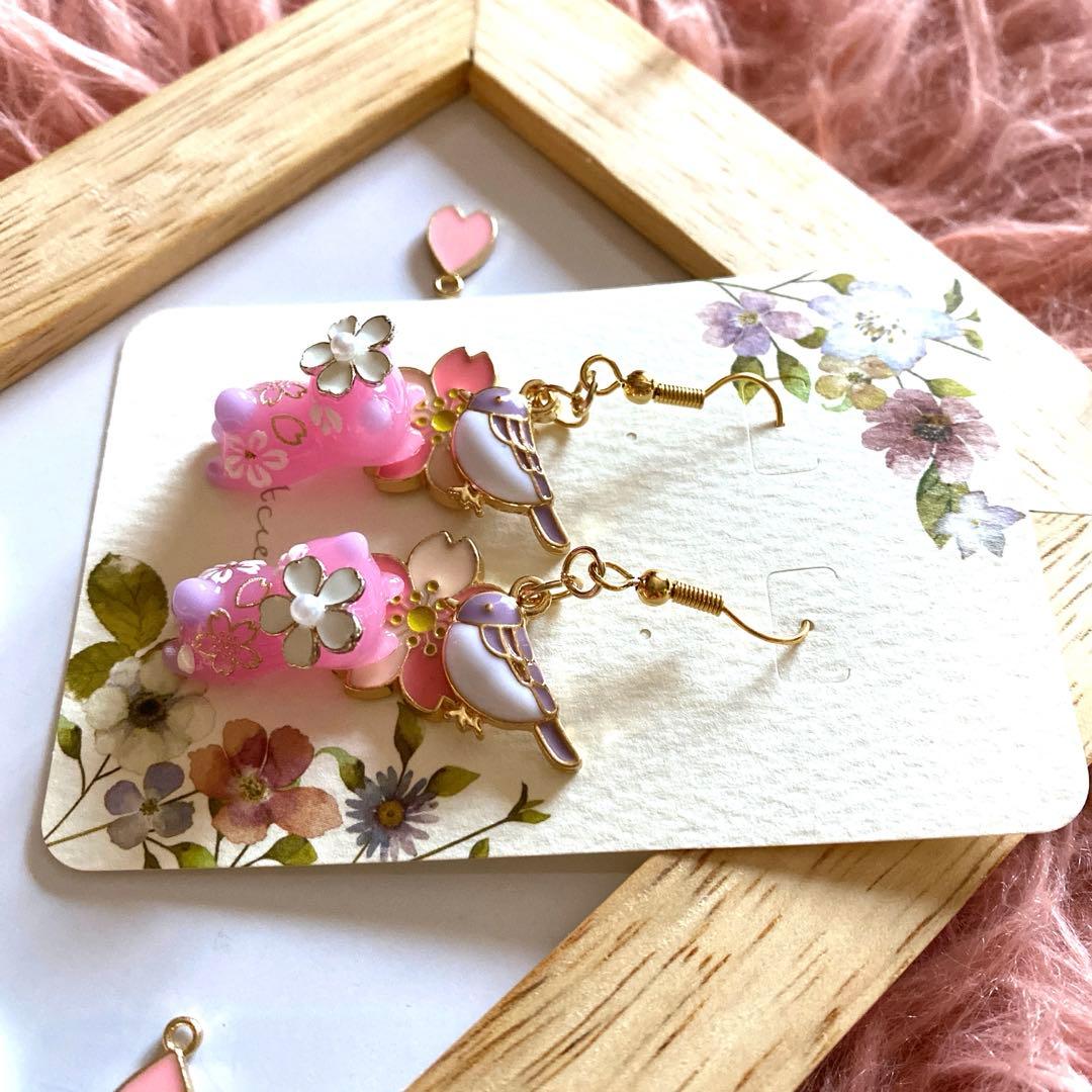 ♡小鳥と桜が素敵なSpring猫ちゃんピアス♡