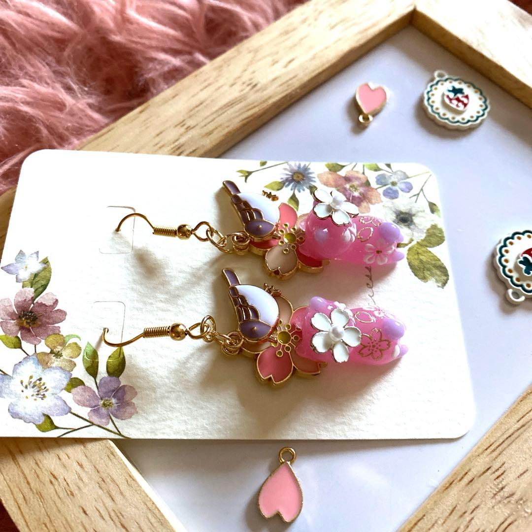 ♡小鳥と桜が素敵なSpring猫ちゃんピアス♡