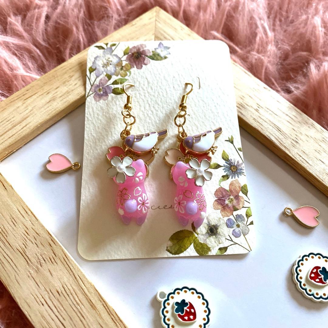 ♡小鳥と桜が素敵なSpring猫ちゃんピアス♡
