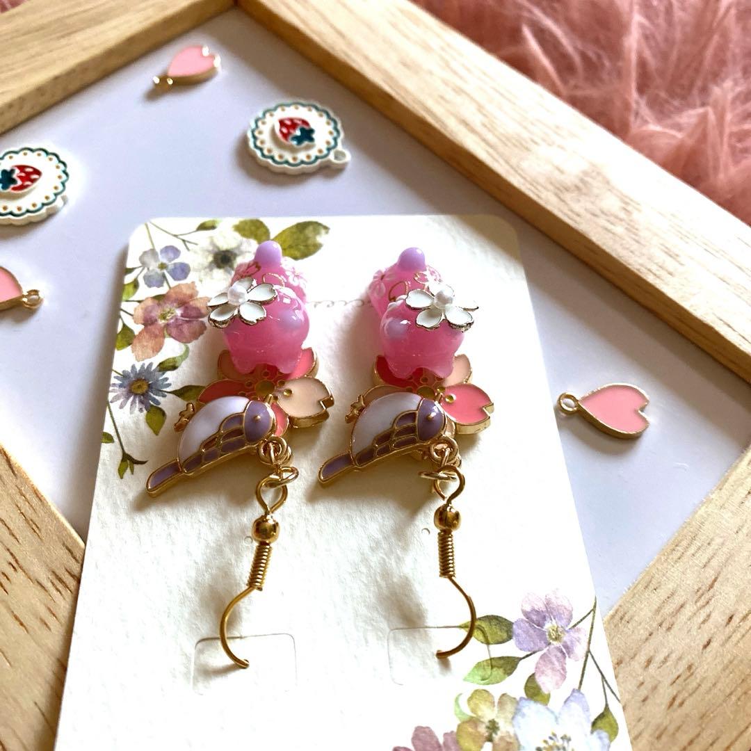 ♡小鳥と桜が素敵なSpring猫ちゃんピアス♡