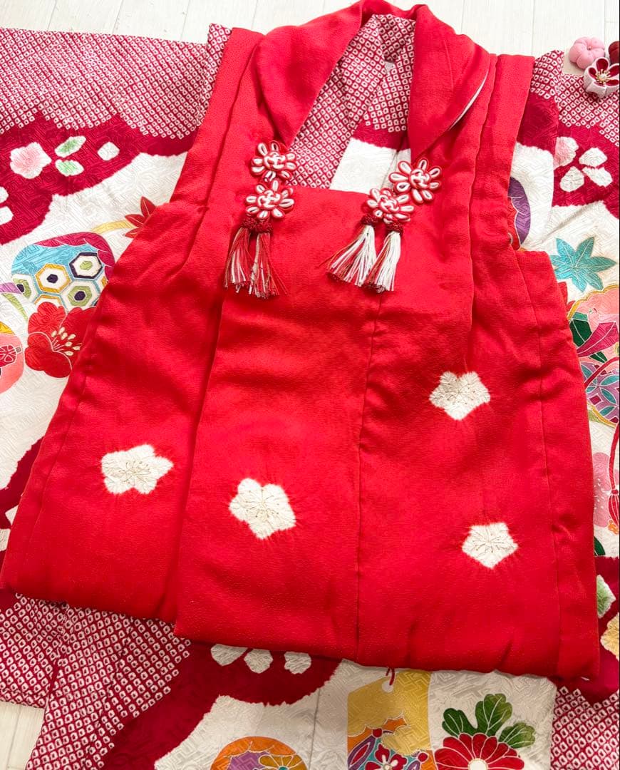 七五三　正絹　絞り　友禅　着物　被布　3歳　一つ身　フルセット