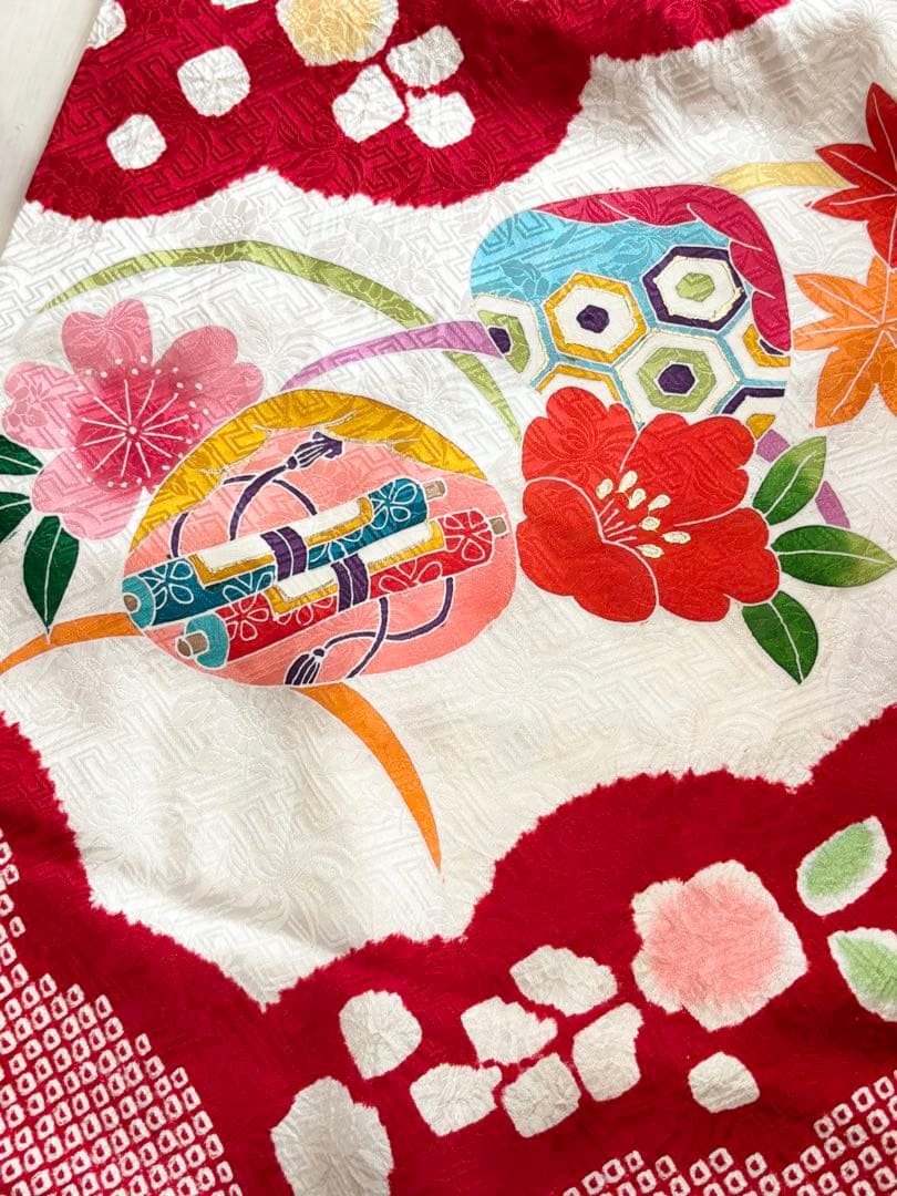 七五三　正絹　絞り　友禅　着物　被布　3歳　一つ身　フルセット