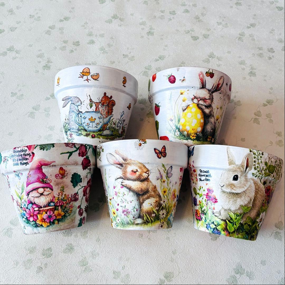 デコパージュ リメイク鉢 ガーデン雑貨 うさぎ - メルカリ