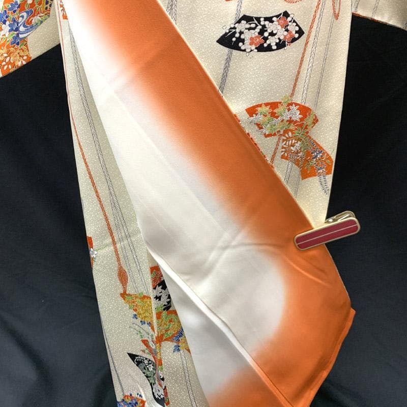 508aj28■ジュニア着物 小紋 十三参り 卒業式 縮緬 扇 ■状態良好