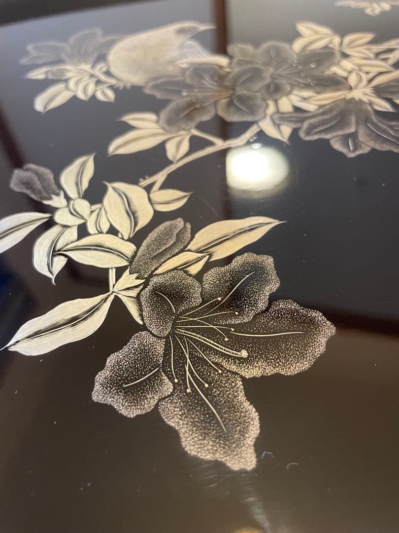 5点セット 脚付膳 お膳台 漆塗り 金 蒔絵 鳥 鷹 鶯 花 紅葉 もみじ