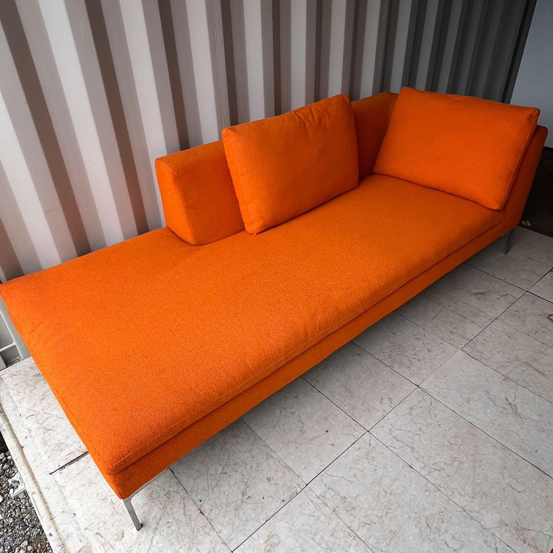 取付無料！b&bイタリア チャールズ オレンジファブリックシェーズロングソファ✨