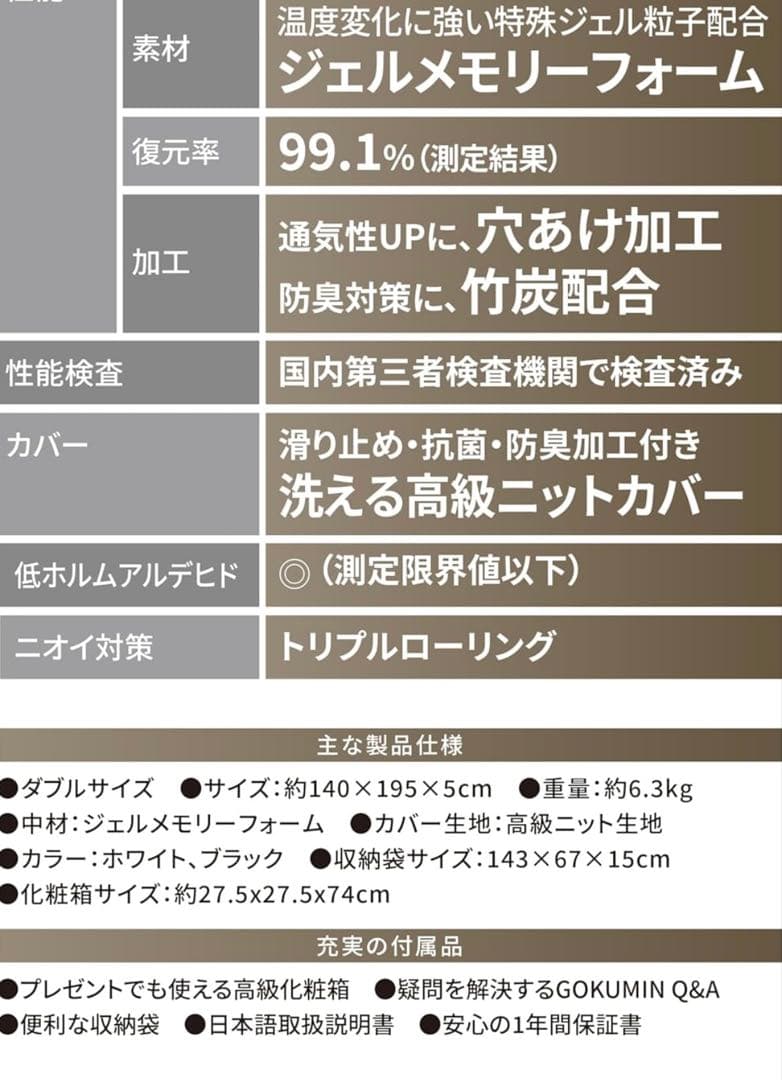 Gokumin プレミアム低反発マットレス ダブル 厚さ5cm