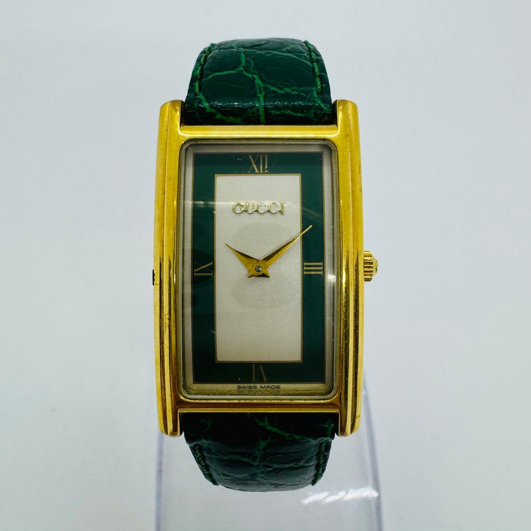 ✨GUCCI✨グッチ✨2600M✨グリーンレザー✨クォーツ✨ヴィンテージ✨腕時計