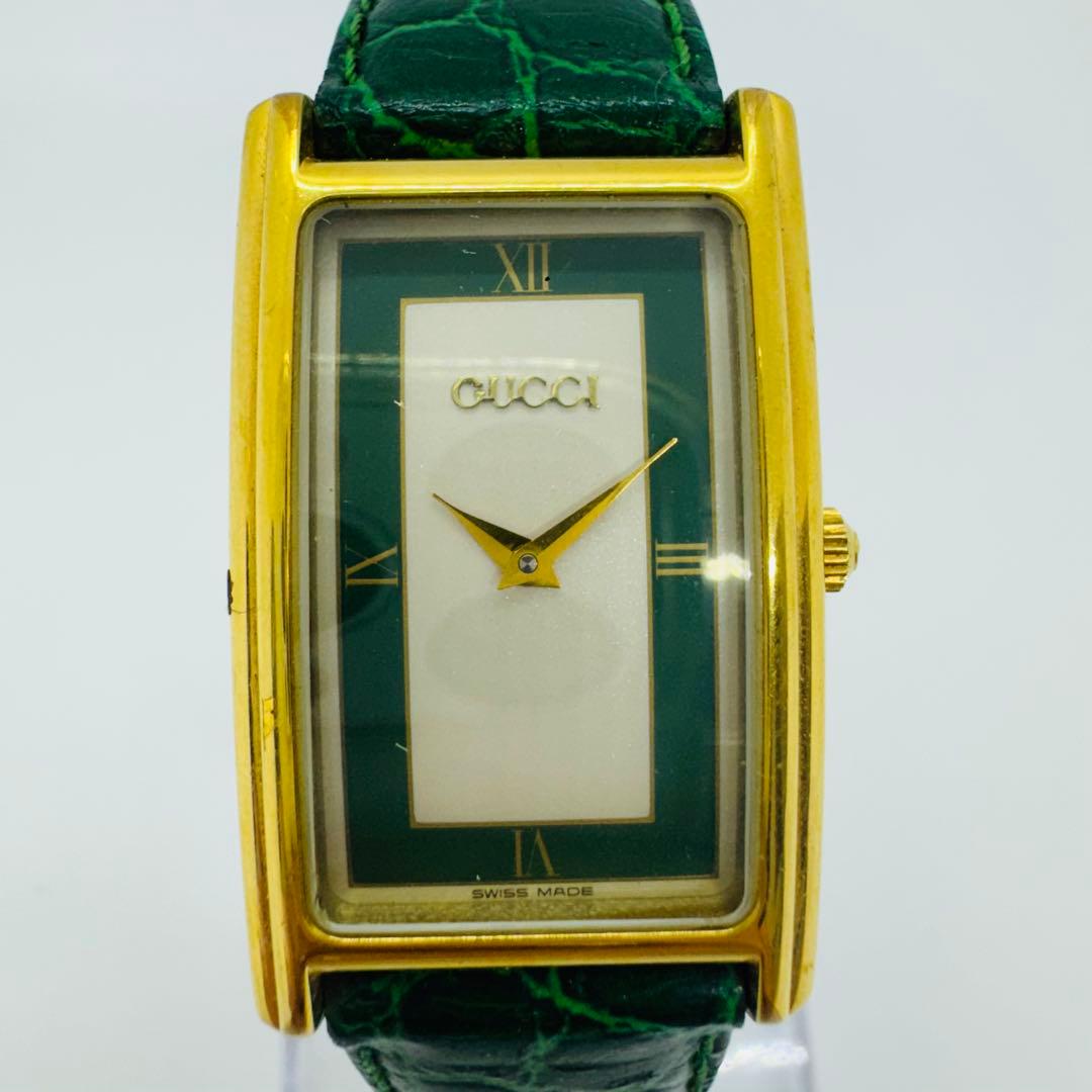 ✨GUCCI✨グッチ✨2600M✨グリーンレザー✨クォーツ✨ヴィンテージ✨腕時計