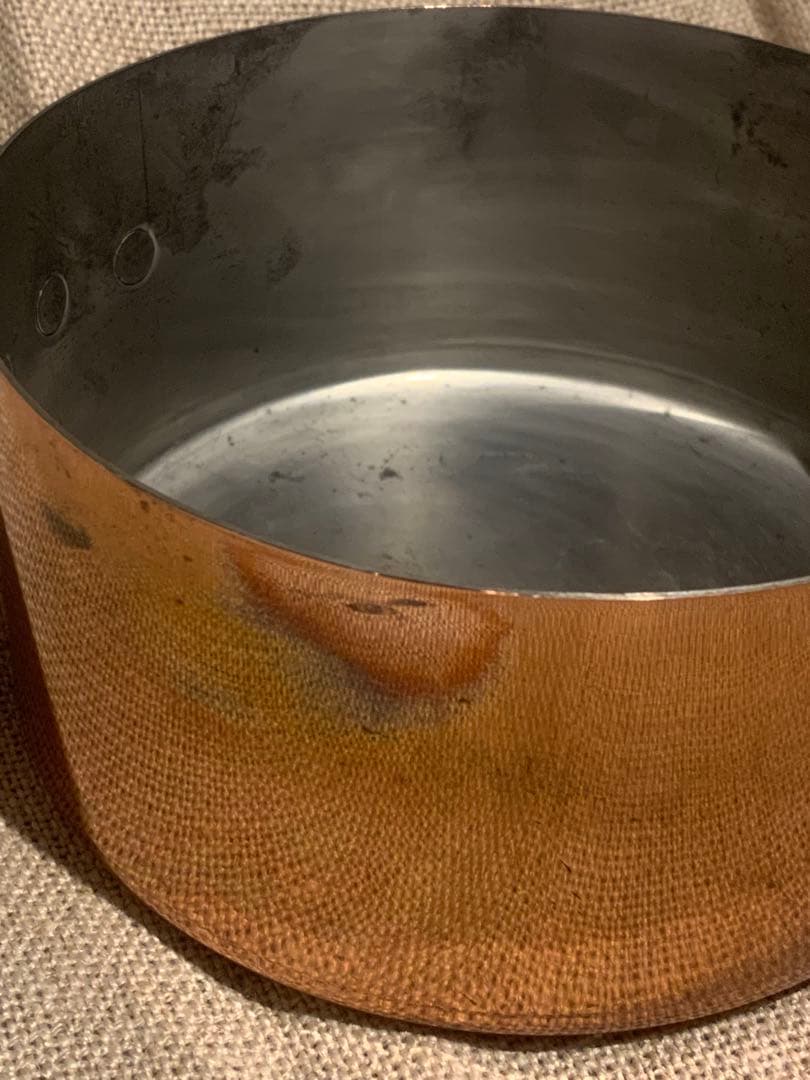 フランスビンテージ 蓋付き 銅製深型 16cm ソースパン 刻印入りg-25