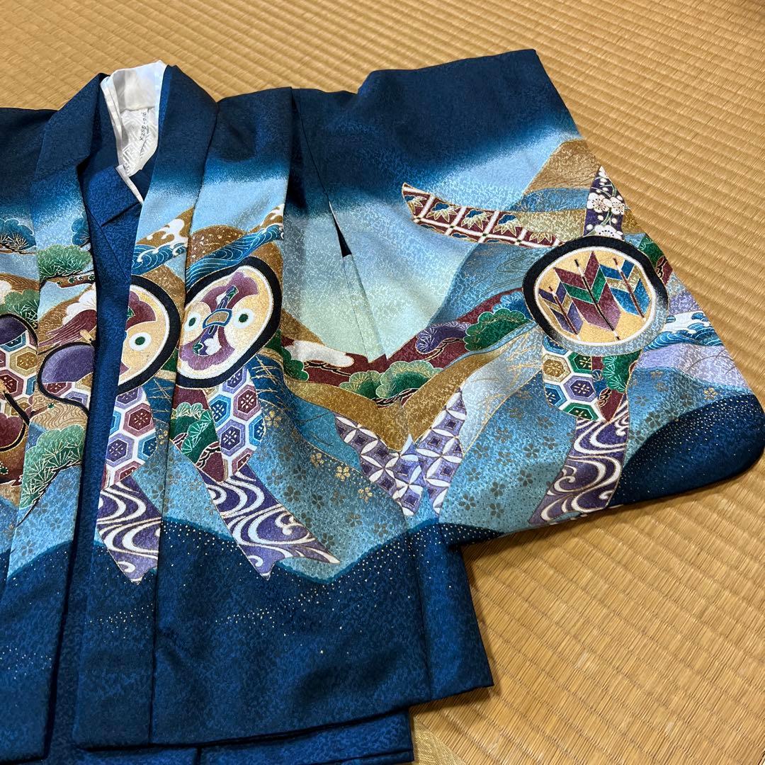 【極美品】七五三 着物 セット 青色 伝統的なデザイン 付属品あり