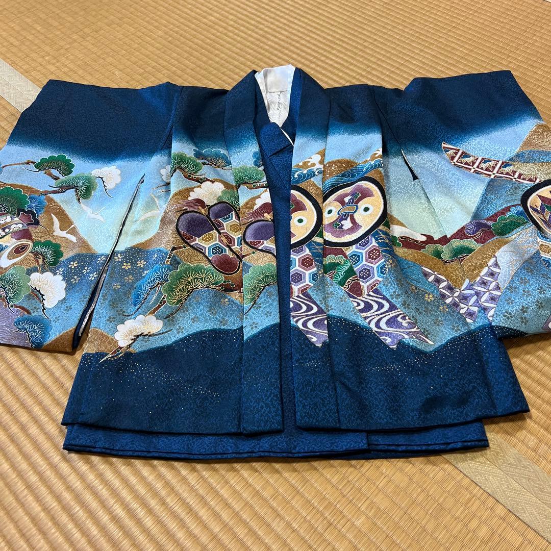 【極美品】七五三 着物 セット 青色 伝統的なデザイン 付属品あり