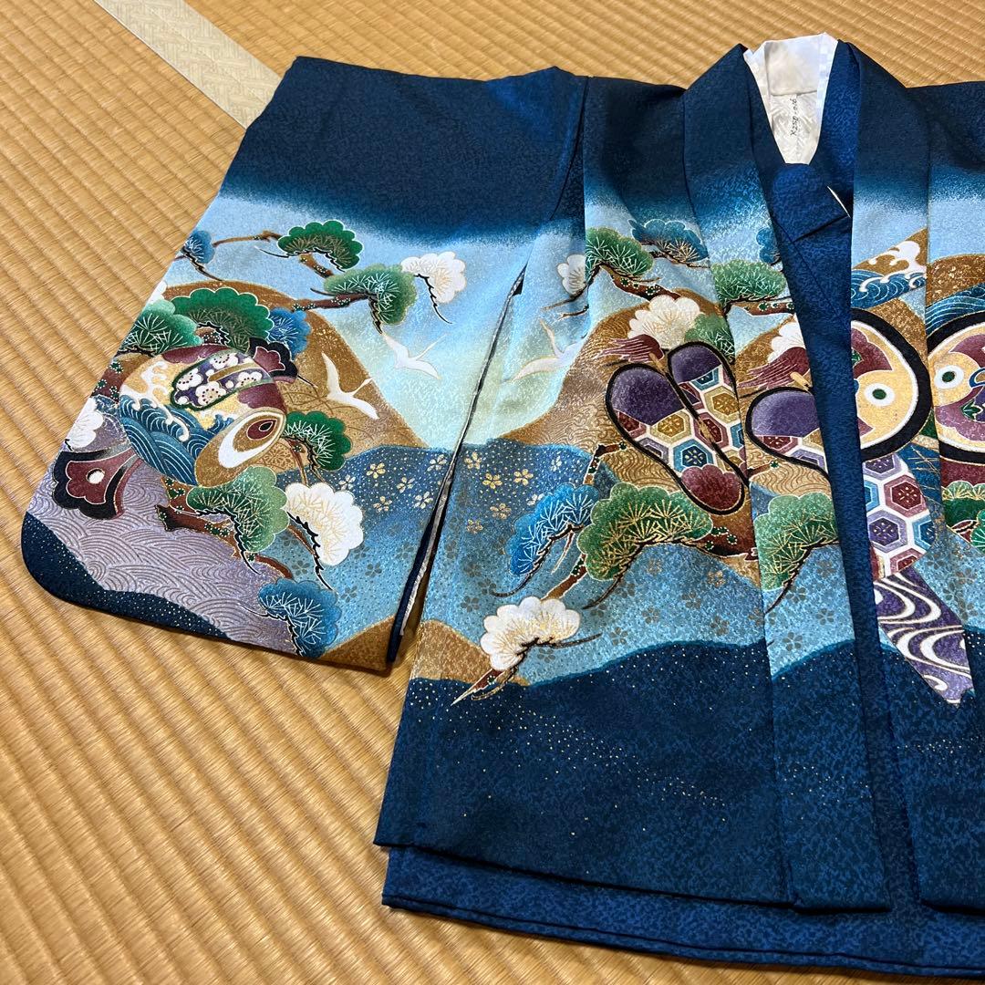 【極美品】七五三 着物 セット 青色 伝統的なデザイン 付属品あり