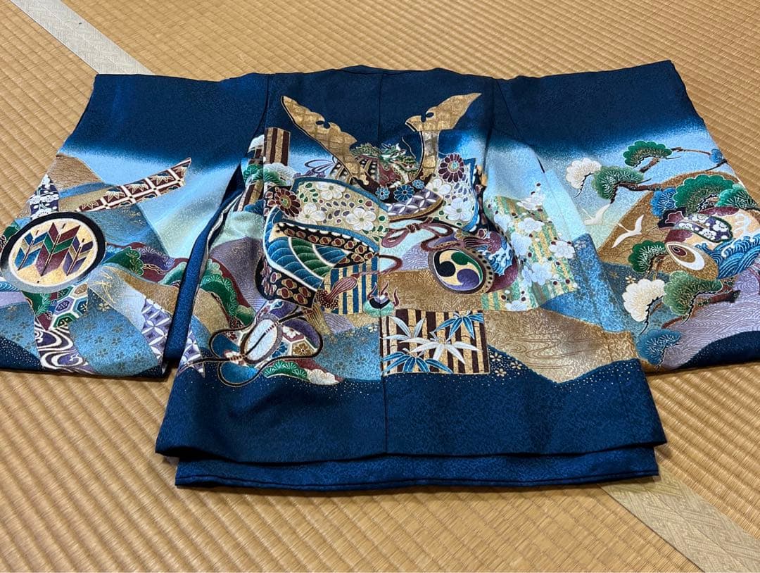 【極美品】七五三 着物 セット 青色 伝統的なデザイン 付属品あり