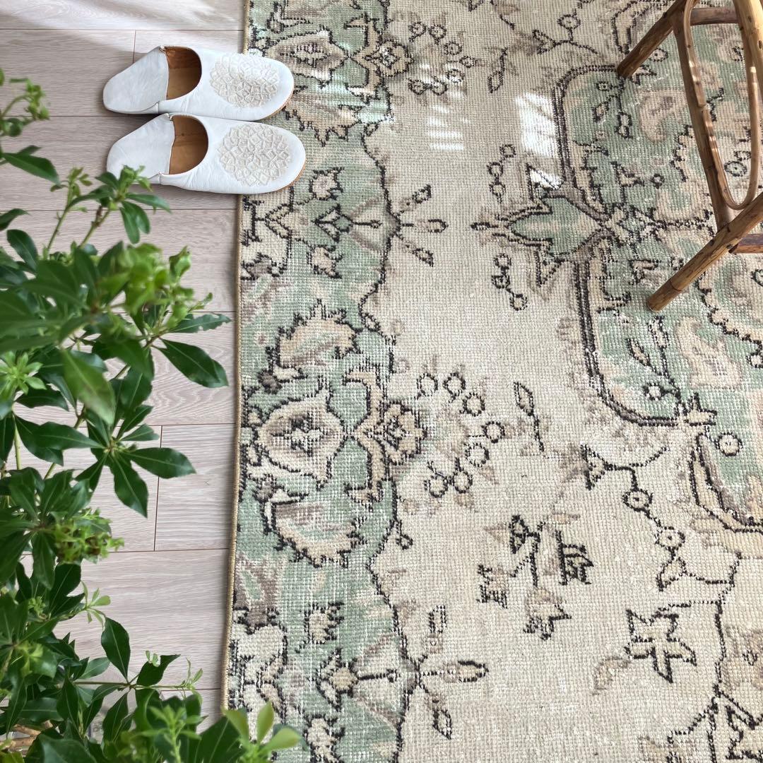 超ロング71×283 ペパーミント ベージュ ランナー トルコヴィンテージ
