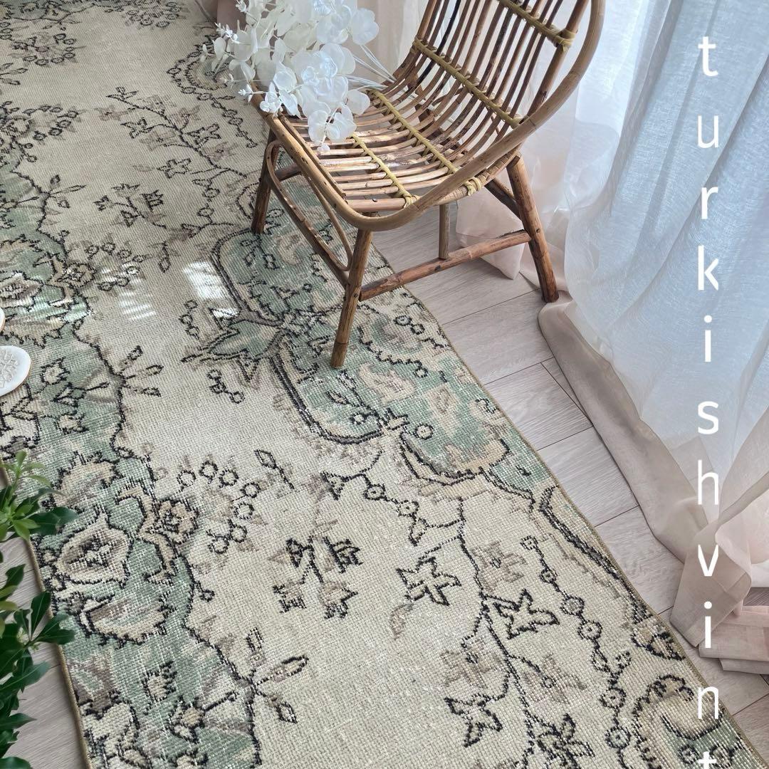 超ロング71×283 ペパーミント ベージュ ランナー トルコヴィンテージ