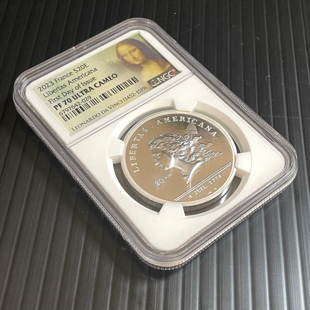 フランス「リベルタス・アメリカーナ」20ユーロ 銀貨 PF70 ウルトラカメオ
