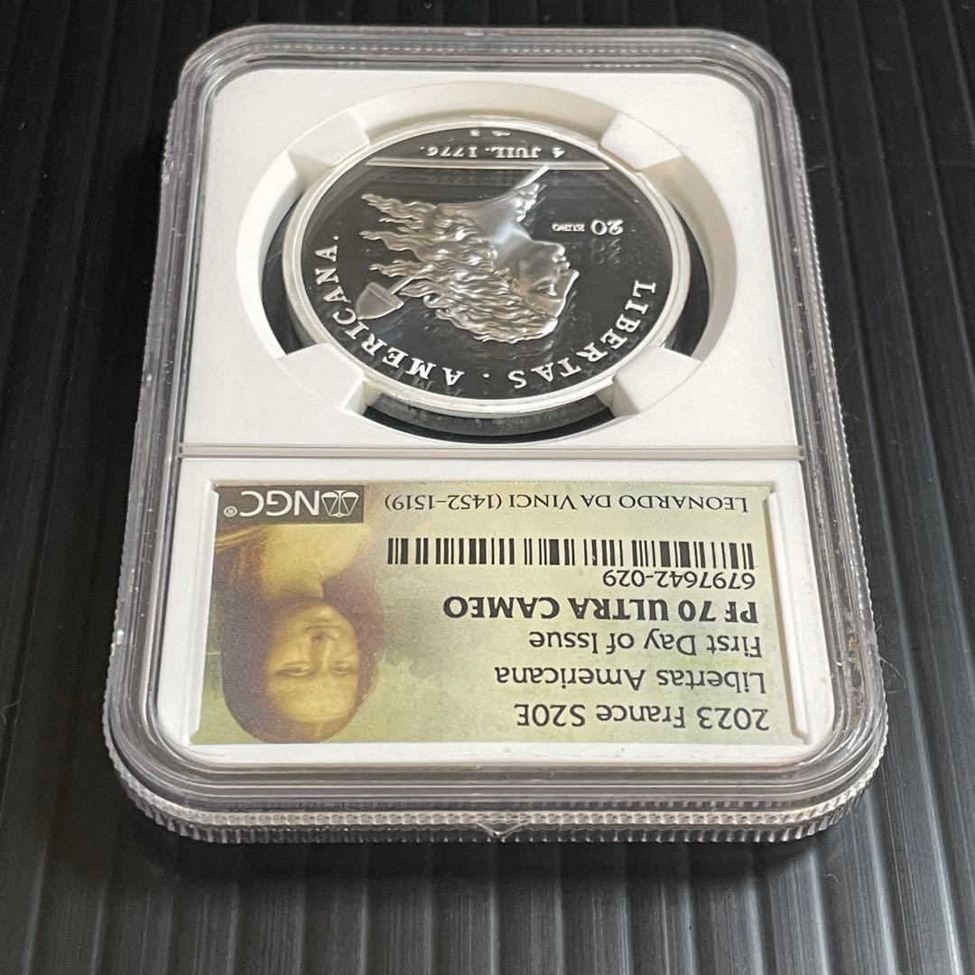 フランス「リベルタス・アメリカーナ」20ユーロ 銀貨 PF70 ウルトラカメオ