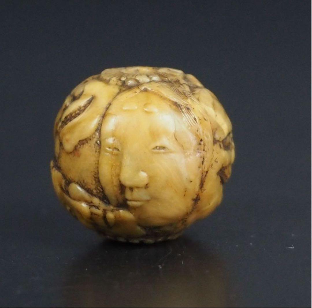 送料無料 江戸時代 鬼面細密彫 緒締玉 径1.8cm 重4g検/