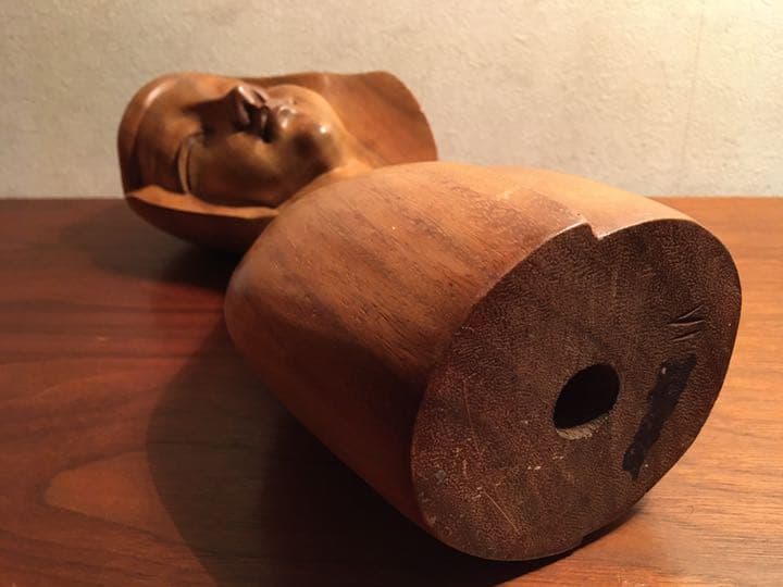 50s ビンテージ 木彫り 彫刻 女性像 胸像 バスト ハンドメイド 当時物