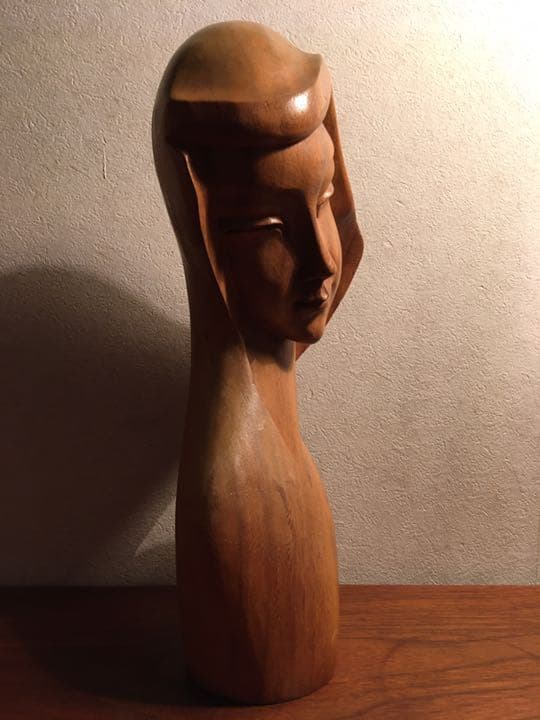 50s ビンテージ 木彫り 彫刻 女性像 胸像 バスト ハンドメイド 当時物