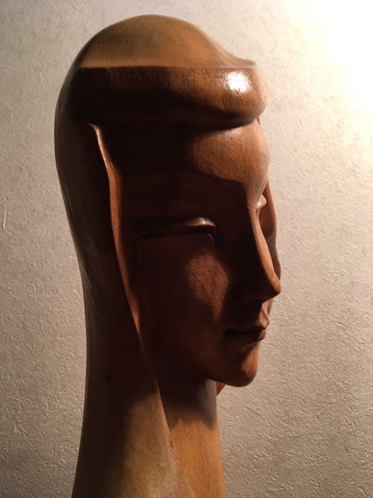 50s ビンテージ 木彫り 彫刻 女性像 胸像 バスト ハンドメイド 当時物