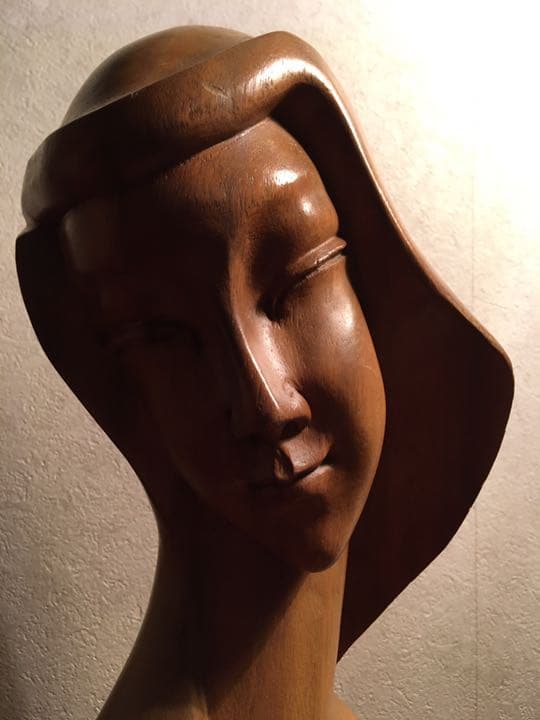 50s ビンテージ 木彫り 彫刻 女性像 胸像 バスト ハンドメイド 当時物