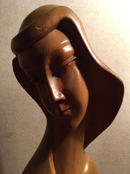 50s ビンテージ 木彫り 彫刻 女性像 胸像 バスト ハンドメイド 当時物