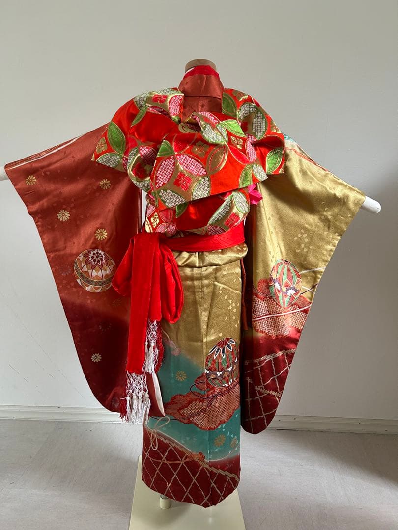 プ*s様 7歳　七五三　正絹着物、帯、帯揚げ、帯締め　しごき　バッグはこせこ扇子
