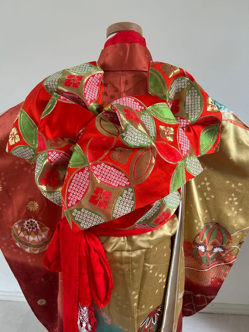 プ*s様 7歳　七五三　正絹着物、帯、帯揚げ、帯締め　しごき　バッグはこせこ扇子