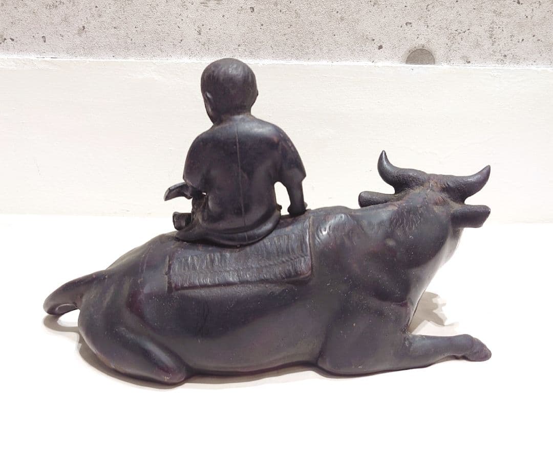 【晃一】 牛乗り童子 子供 ブロンズ像 銅像 金属工芸 置物 動物 人 オブジェ