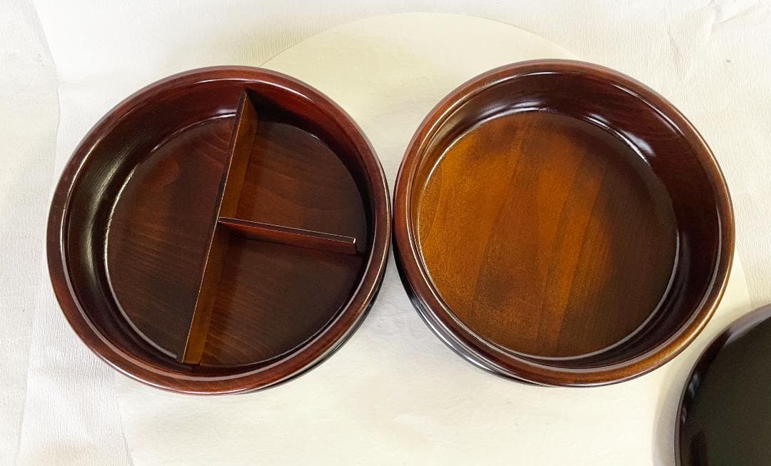 木製 重箱 おせち 漆塗 つづみ型 春秋蒔絵 丸二段重6寸18cm 溜塗内すり漆