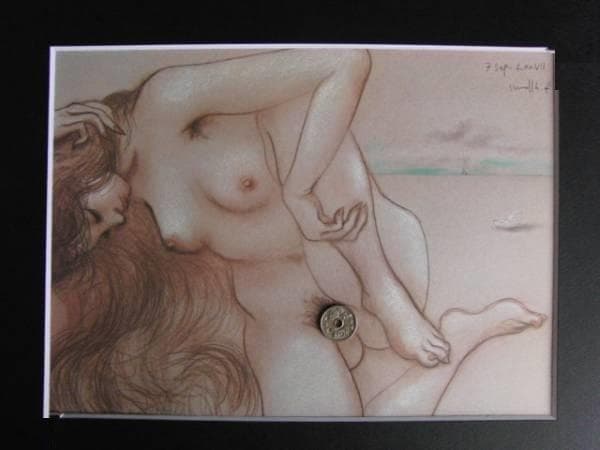 古沢　岩美、遠い舟、希少な額装用画集より、新品額装付、状態良好、裸婦