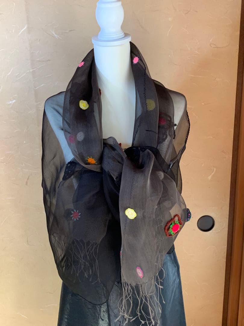 イッセイミヤケ　HaaT オーガンジー　刺繍ストール　極美品