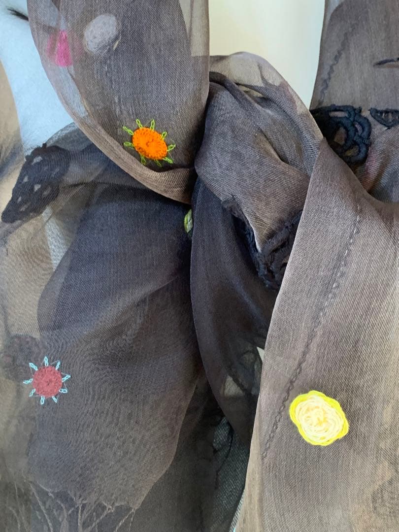 イッセイミヤケ　HaaT オーガンジー　刺繍ストール　極美品