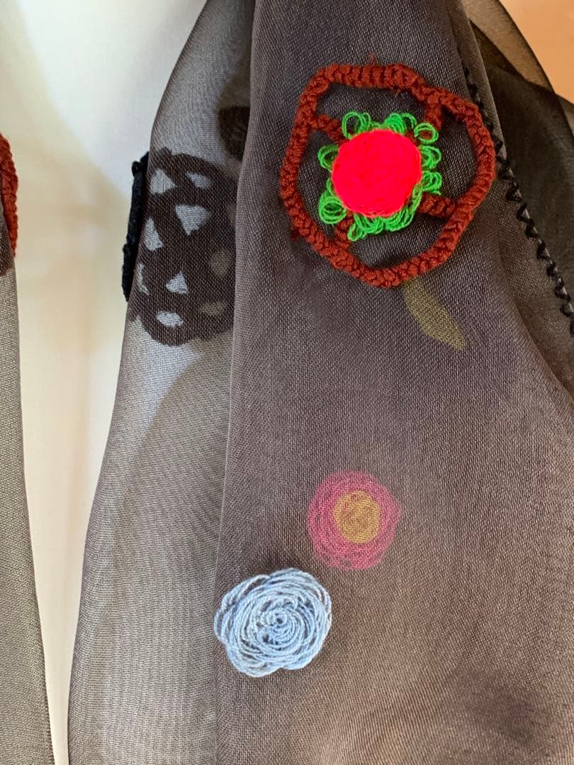 イッセイミヤケ　HaaT オーガンジー　刺繍ストール　極美品