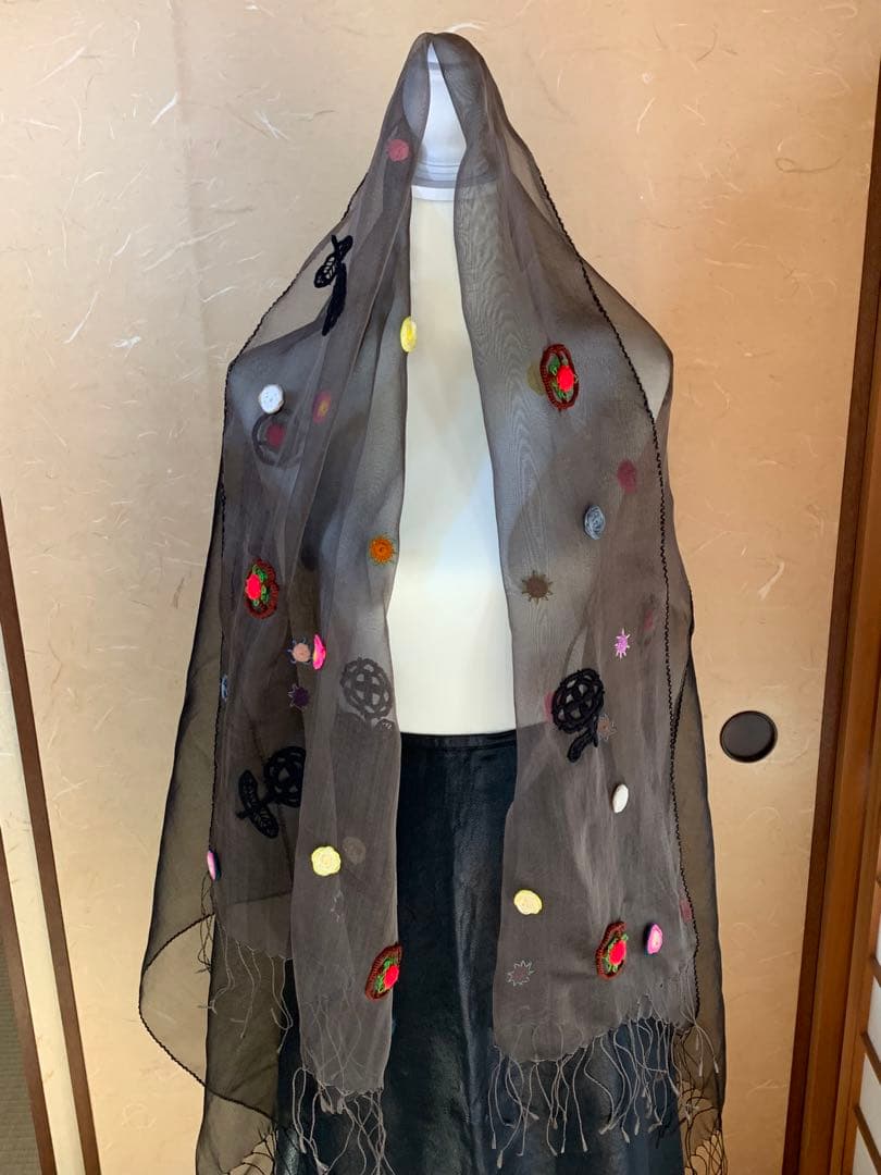 イッセイミヤケ　HaaT オーガンジー　刺繍ストール　極美品