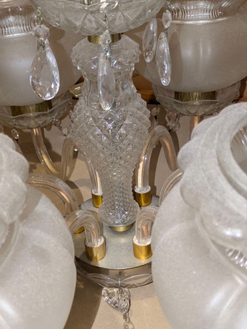 ガラス製6灯シャンデリア　電球付き　昭和レトロ　アンティーク