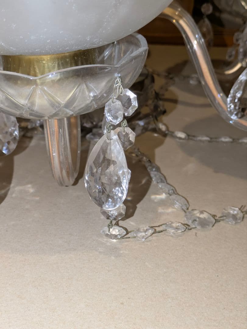 ガラス製6灯シャンデリア　電球付き　昭和レトロ　アンティーク